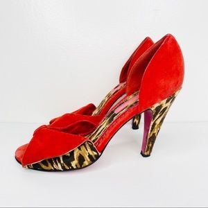 Betsey Johnson Suede Leopard Print Red Bow Heels